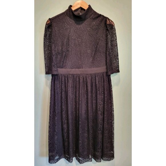 NWOT Black Stretch Lace Short Sleeve Dark Cottagecore Whimsygoth Midi Dress S/M - Picture 1 of 7